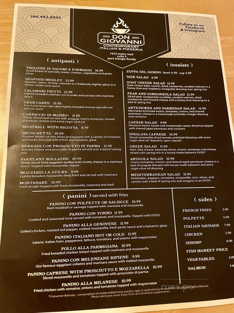 Don Giovanni's Contemporary Italian and Pizza - Port Orange, FL menu_pic