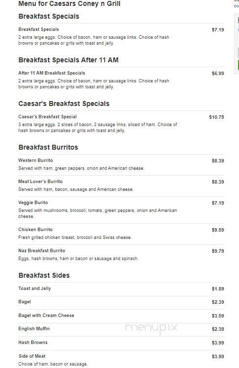 Caesars Coney n Grill - Southgate, MI menu_pic