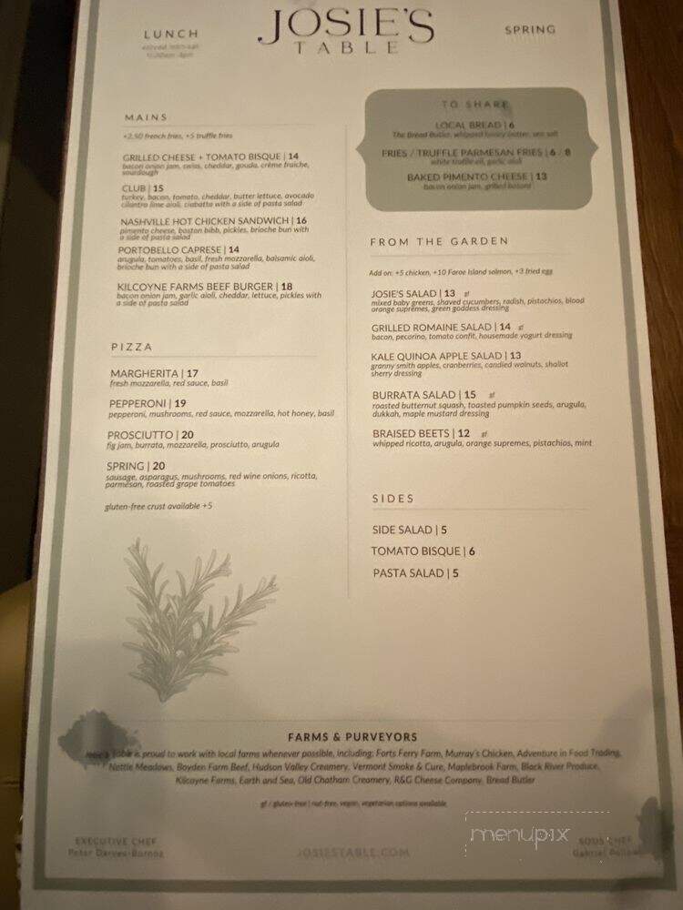 Josie's Table - Albany, NY menu_pic
