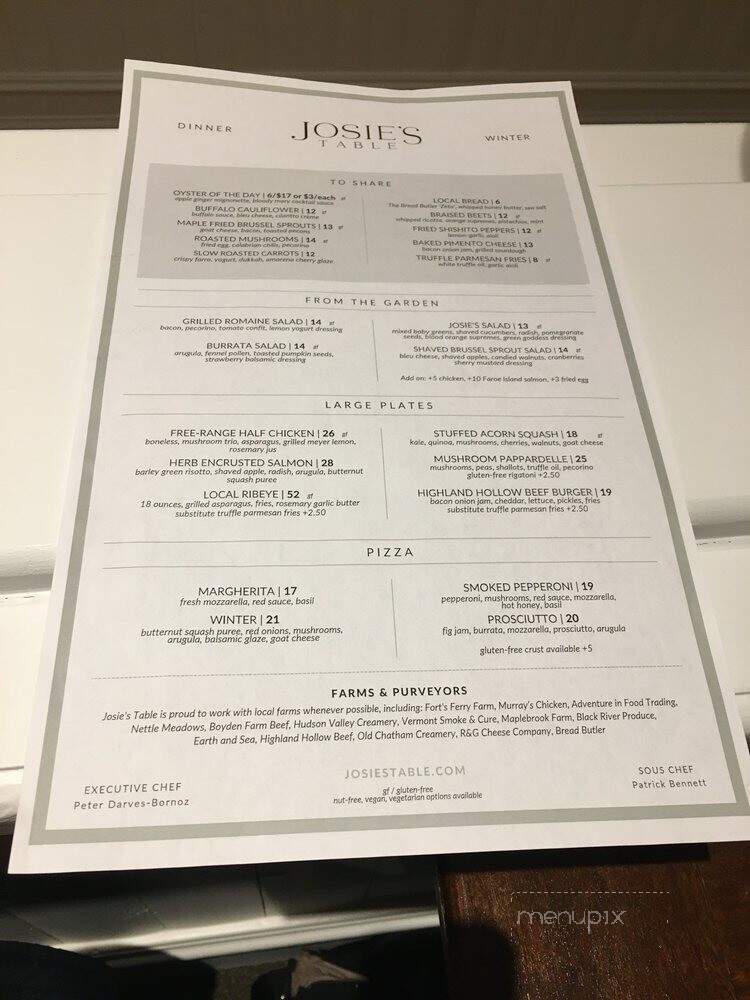 Josie's Table - Albany, NY menu_pic