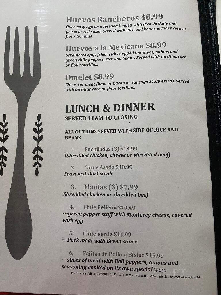Mi Casita del Rancho Restaurant - Wheatland, CA menu_pic