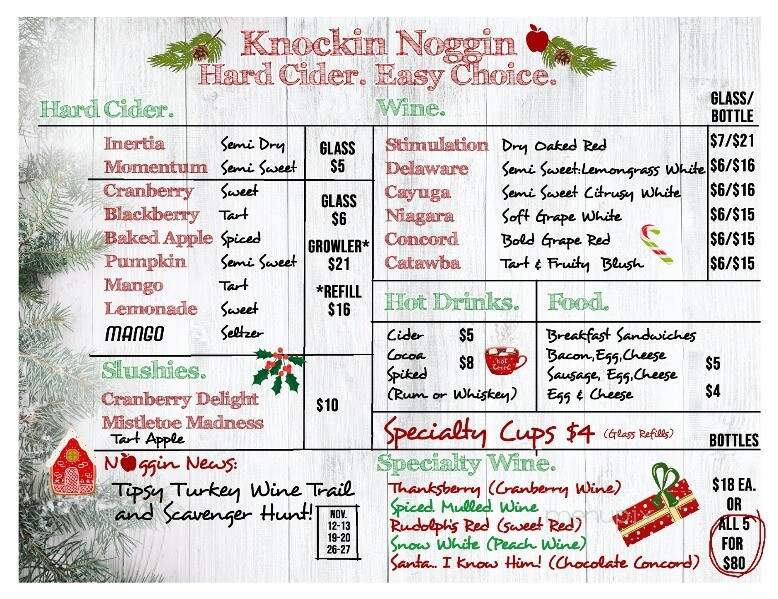 Knockin Noggin Cidery & Winery - Volant, PA menu_pic
