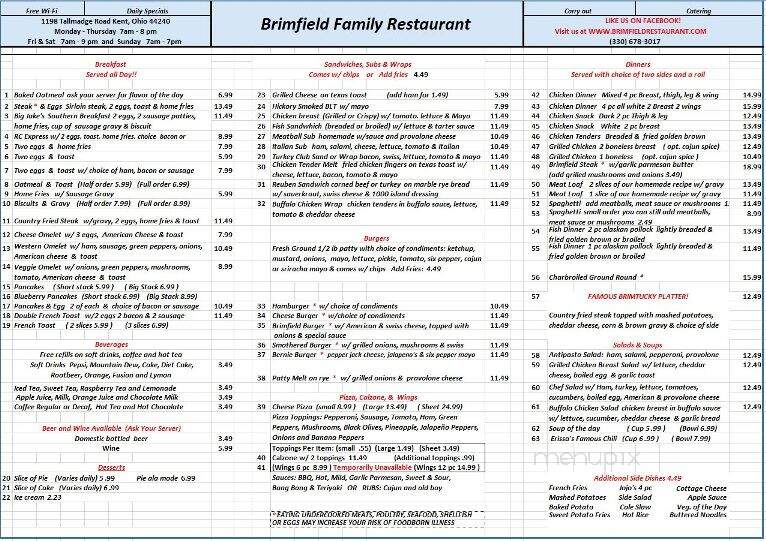 Brimfield Family Steakhouse - Kent, OH menu_pic