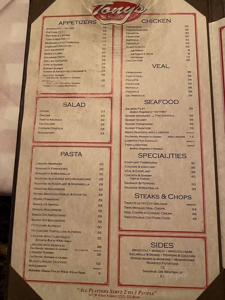 Tony's Di Napoli - New York, NY menu_pic