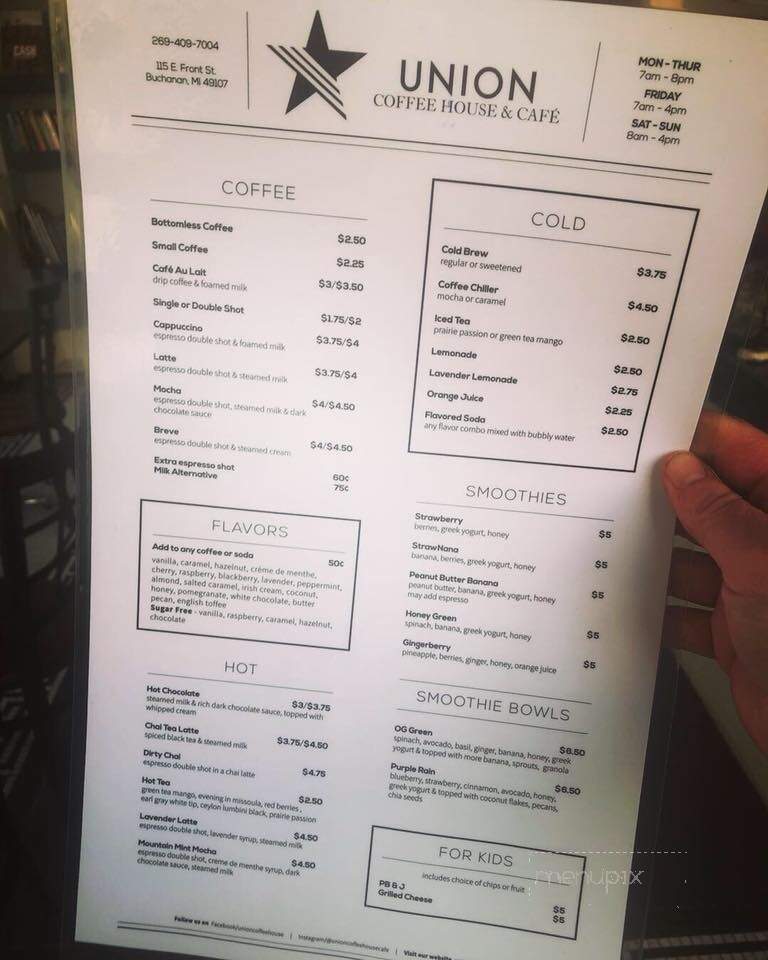 the Union Coffee House - Buchanan, MI menu_pic