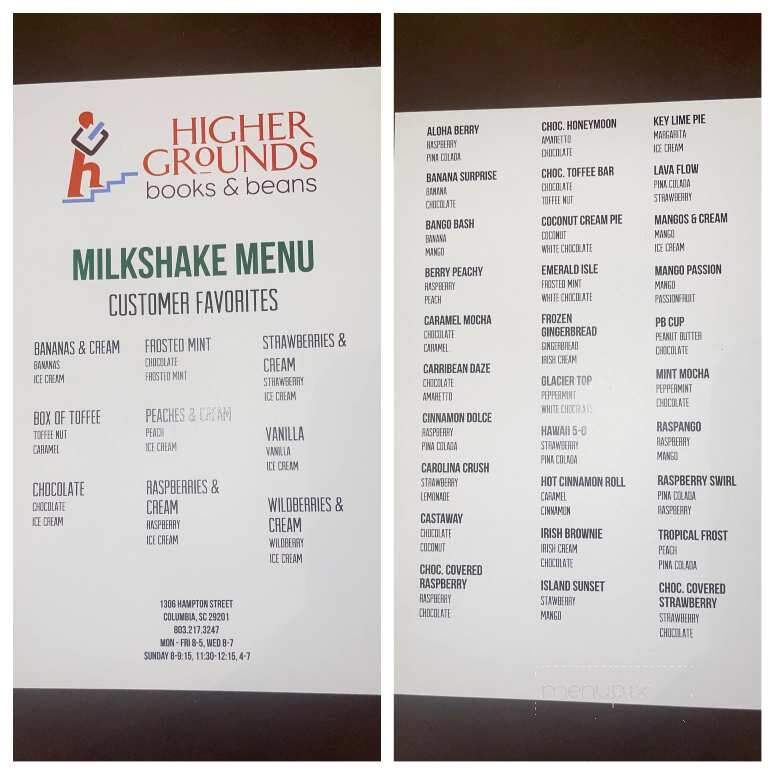 Higher Grounds - Columbia, SC menu_pic
