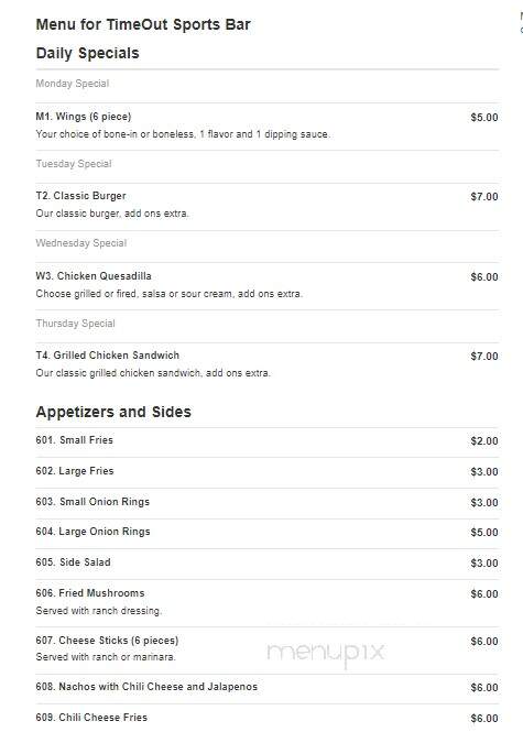 Time Out Sports Bar - Shreveport, LA menu_pic