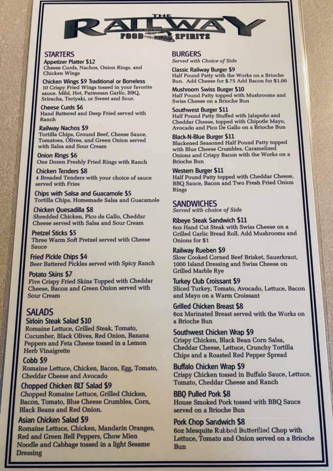 The Railway - Pecatonica, IL menu_pic