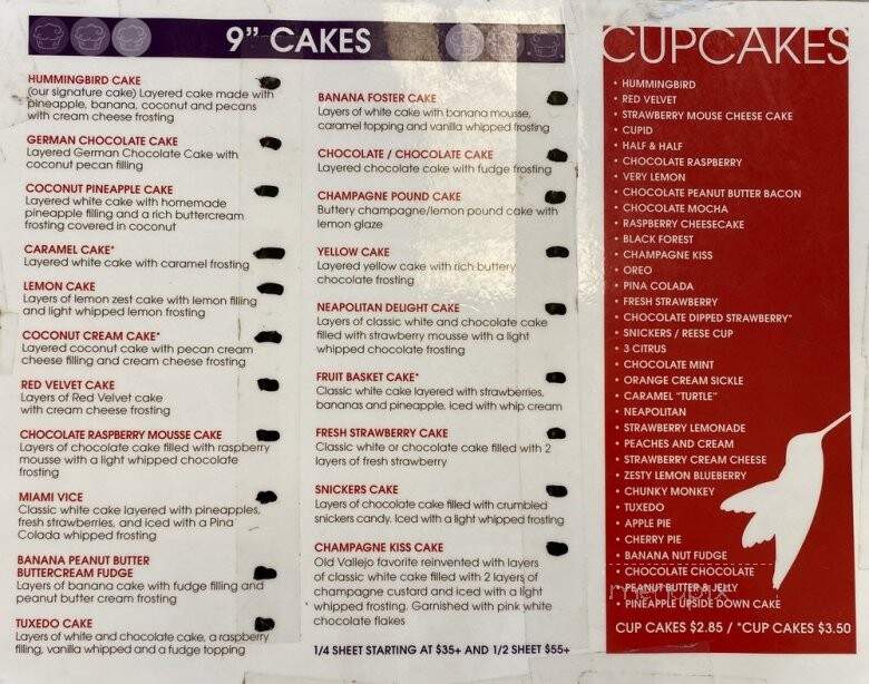 Hummingbird Bakery & Dessert Bar - Vallejo, CA menu_pic