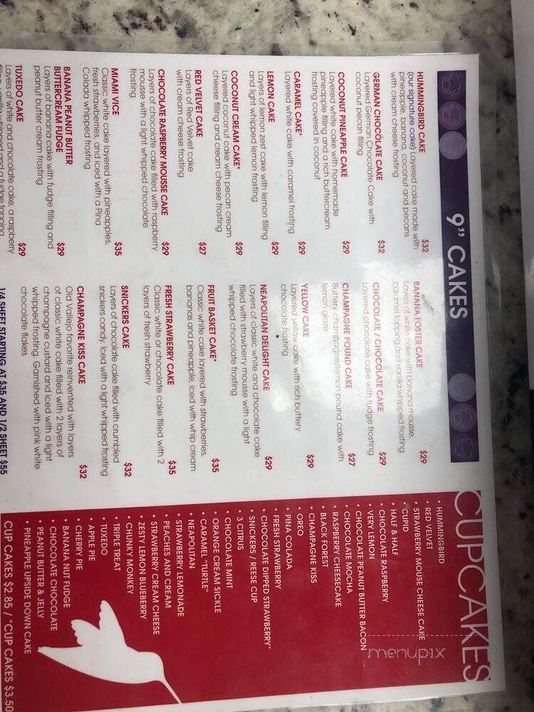 Hummingbird Bakery & Dessert Bar - Vallejo, CA menu_pic
