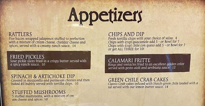 Outlaw Grill - Eunice, NM menu_pic