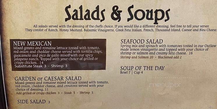 Outlaw Grill - Eunice, NM menu_pic