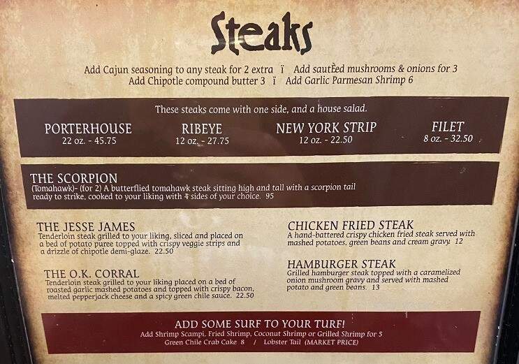 Outlaw Grill - Eunice, NM menu_pic