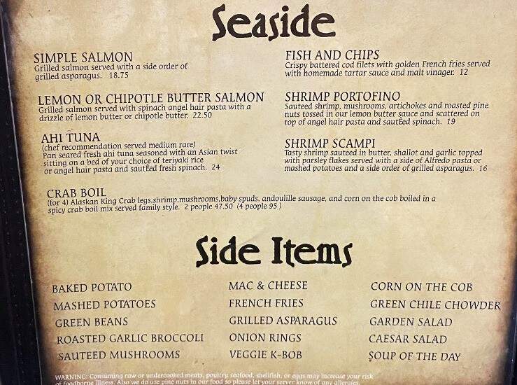 Outlaw Grill - Eunice, NM menu_pic