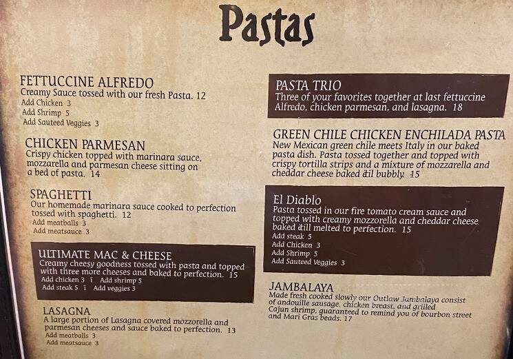 Outlaw Grill - Eunice, NM menu_pic