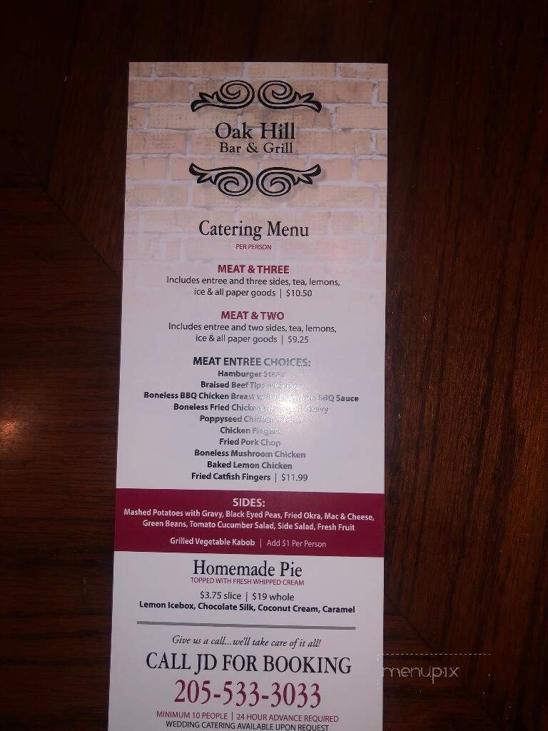 Oak Hill Bar & Grill - Homewood, AL menu_pic