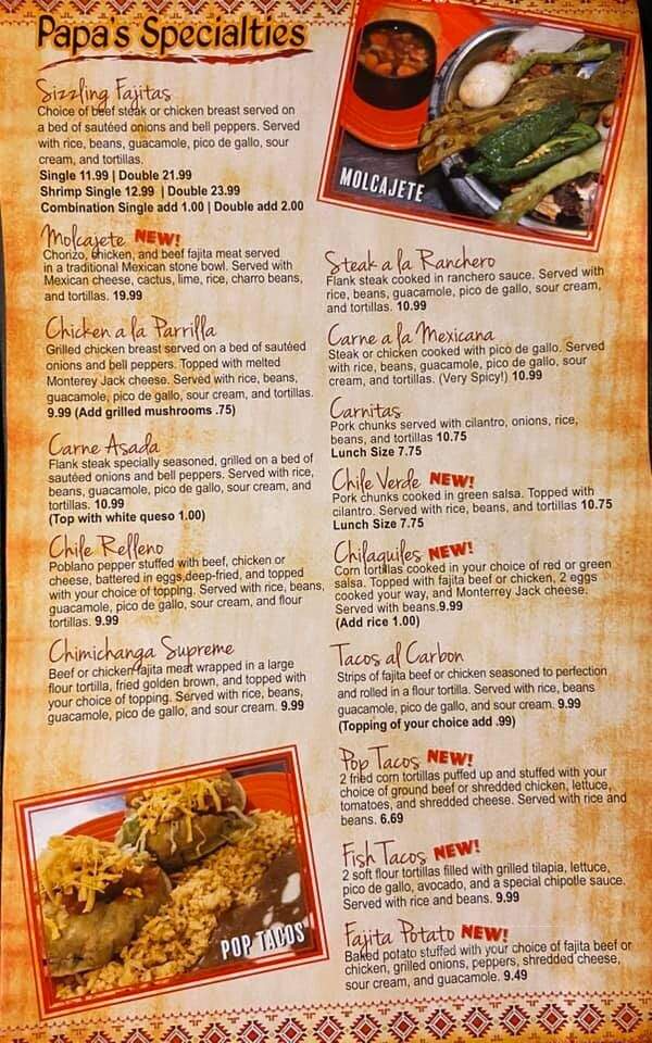 Papa Mexican Cafe - Mena, AR menu_pic