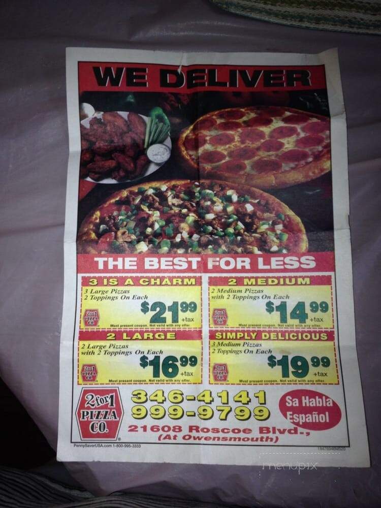 2 For 1 Pizza Co - Canoga Park, CA menu_pic
