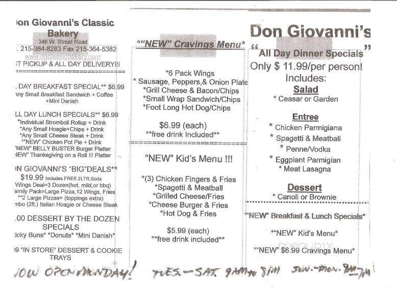 Don Giovanni's Classic Bakery - Feasterville Trevose, PA menu_pic