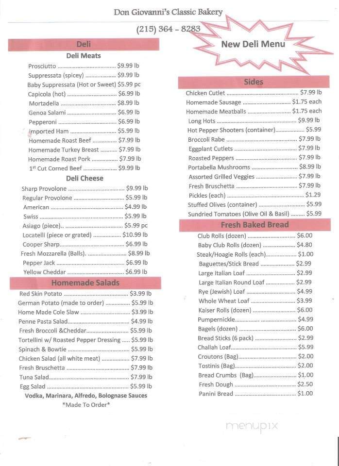 Don Giovanni's Classic Bakery - Feasterville Trevose, PA menu_pic