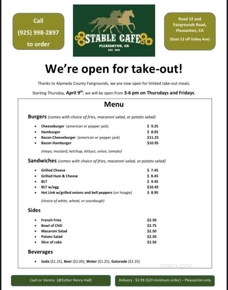 Stable Cafe - Pleasanton, CA menu_pic