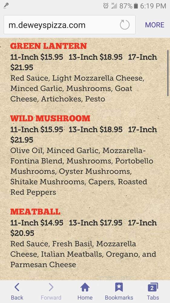 Dewey's Pizza - Crestview Hills, KY menu_pic