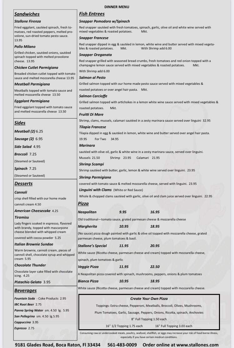 Stallone's Italian Kitchen - Boca Raton, FL menu_pic