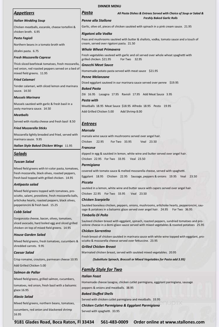 Stallone's Italian Kitchen - Boca Raton, FL menu_pic