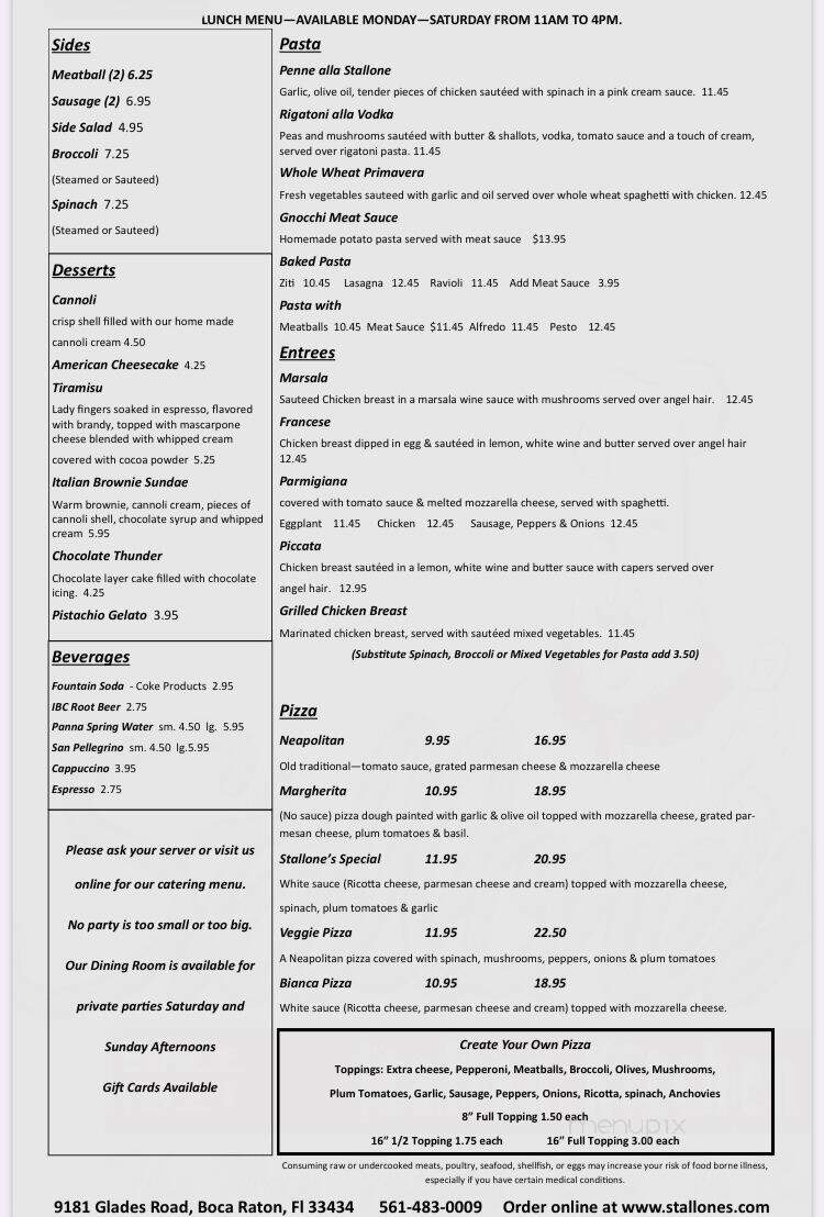 Stallone's Italian Kitchen - Boca Raton, FL menu_pic
