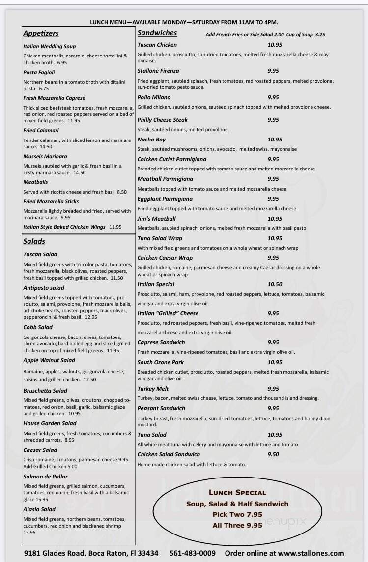 Stallone's Italian Kitchen - Boca Raton, FL menu_pic