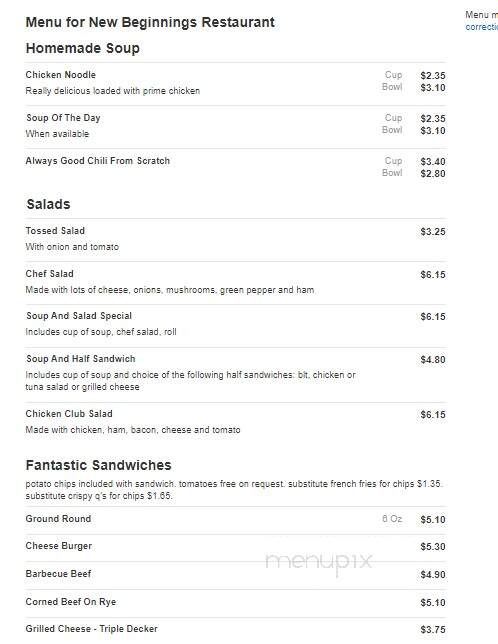 New Beginnings Restaurant - Jenison, MI menu_pic