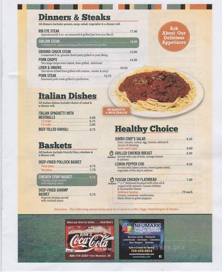 Mr T's Family Restaurant - Iron River, MI menu_pic