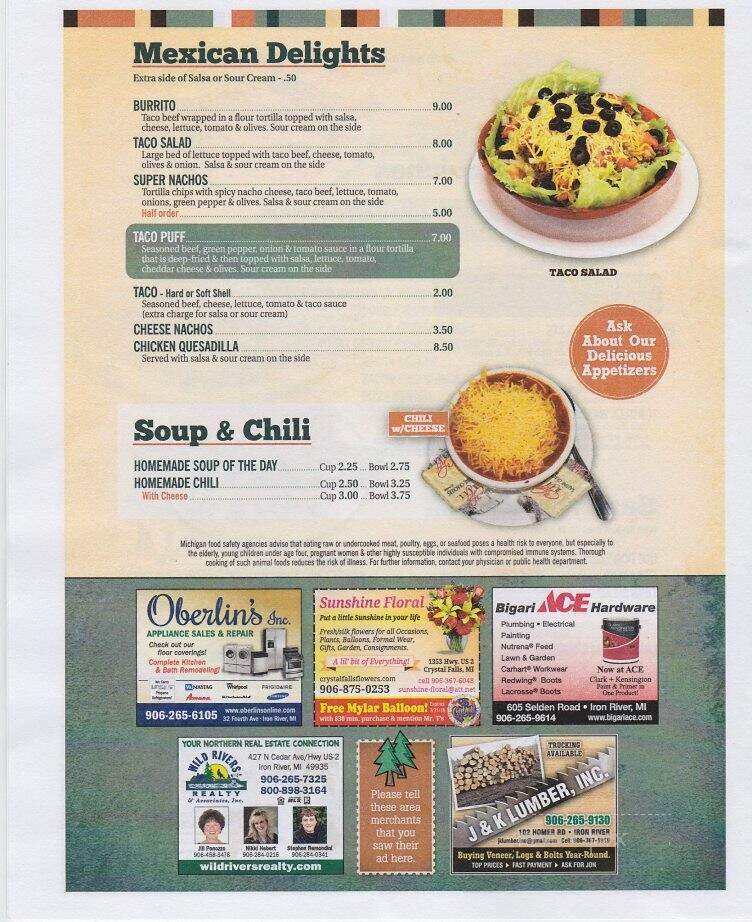 Mr T's Family Restaurant - Iron River, MI menu_pic