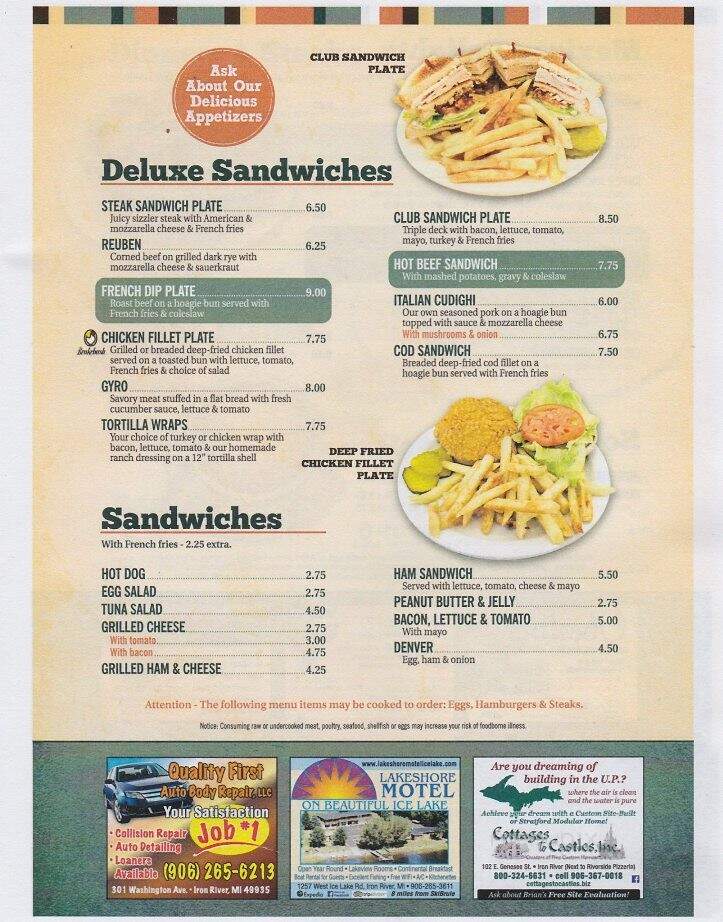 Mr T's Family Restaurant - Iron River, MI menu_pic