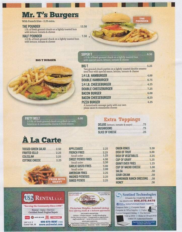 Mr T's Family Restaurant - Iron River, MI menu_pic