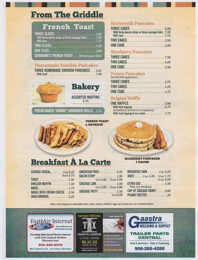 Mr T's Family Restaurant - Iron River, MI menu_pic