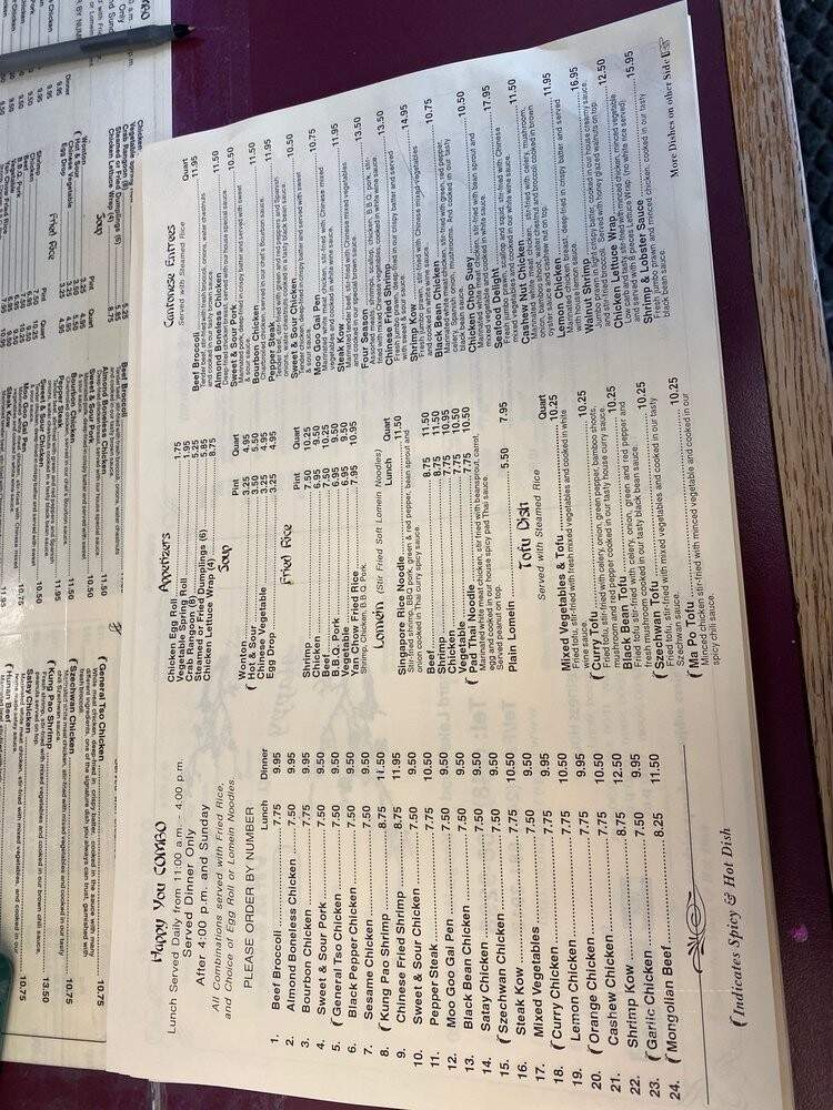 Happy You Chinese Restaurant - Keego Harbor, MI menu_pic