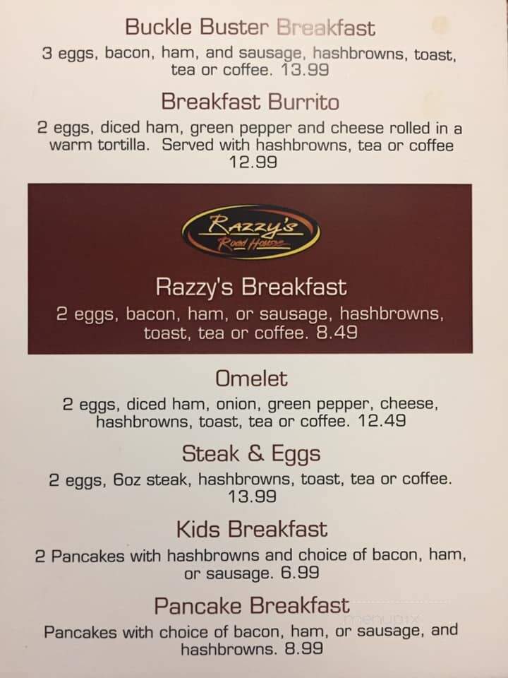 Razzy's Roadhouse - Charlottetown, PE menu_pic
