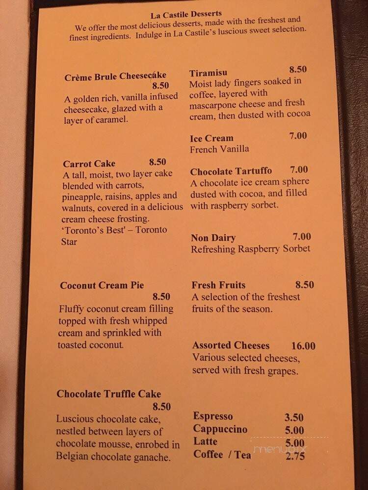 La Castile Steakhouse & Tavern - Mississauga, ON menu_pic