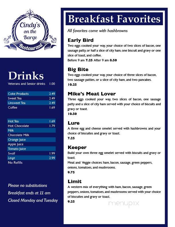 Cindy's On The Barge - Hardin, KY menu_pic