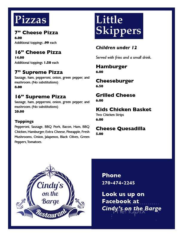 Cindy's On The Barge - Hardin, KY menu_pic