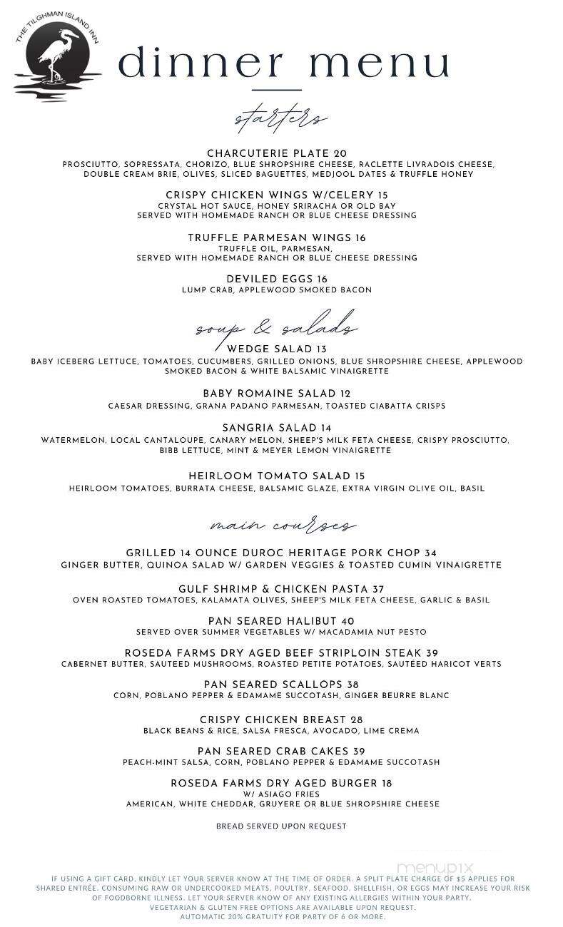 Tilghman Island Inn - Tilghman, MD menu_pic