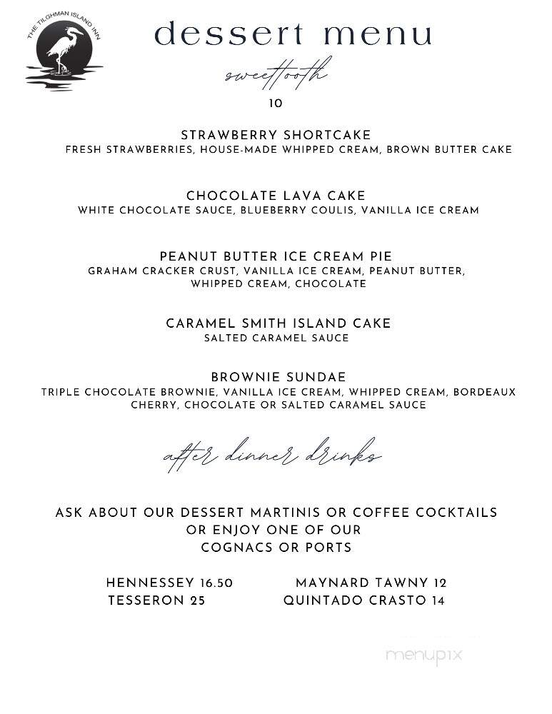Tilghman Island Inn - Tilghman, MD menu_pic