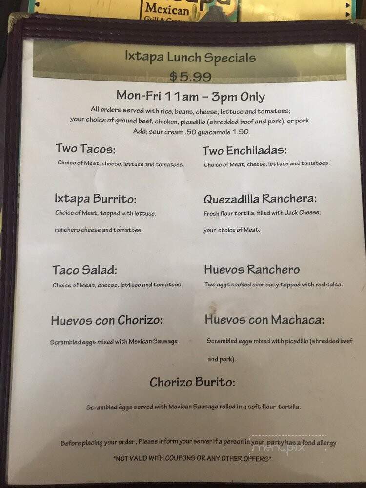 Ixtapa Mexican Restaurant - Woburn, MA menu_pic