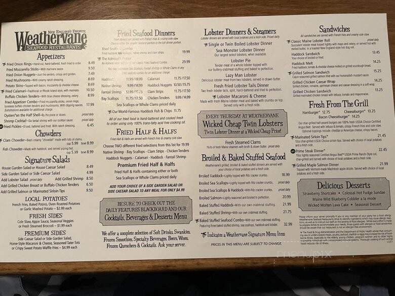 Weathervane Seafood Restaurant - Chichester, NH menu_pic