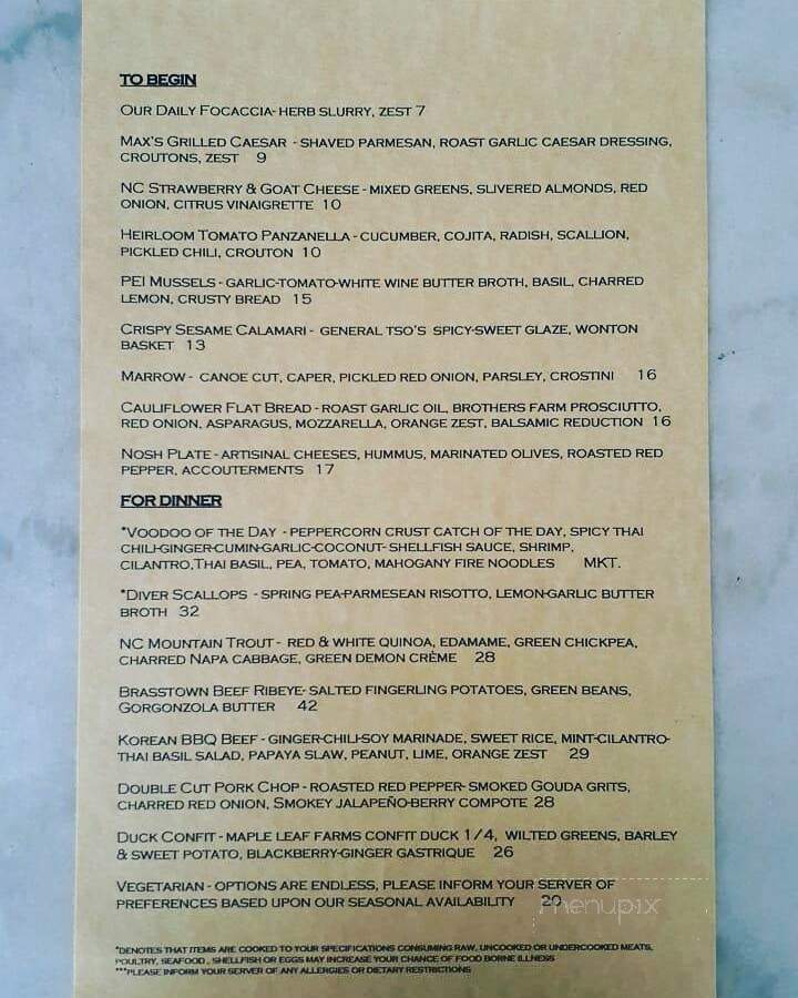 Maximillians Grill & Wine Bar - Cary, NC menu_pic