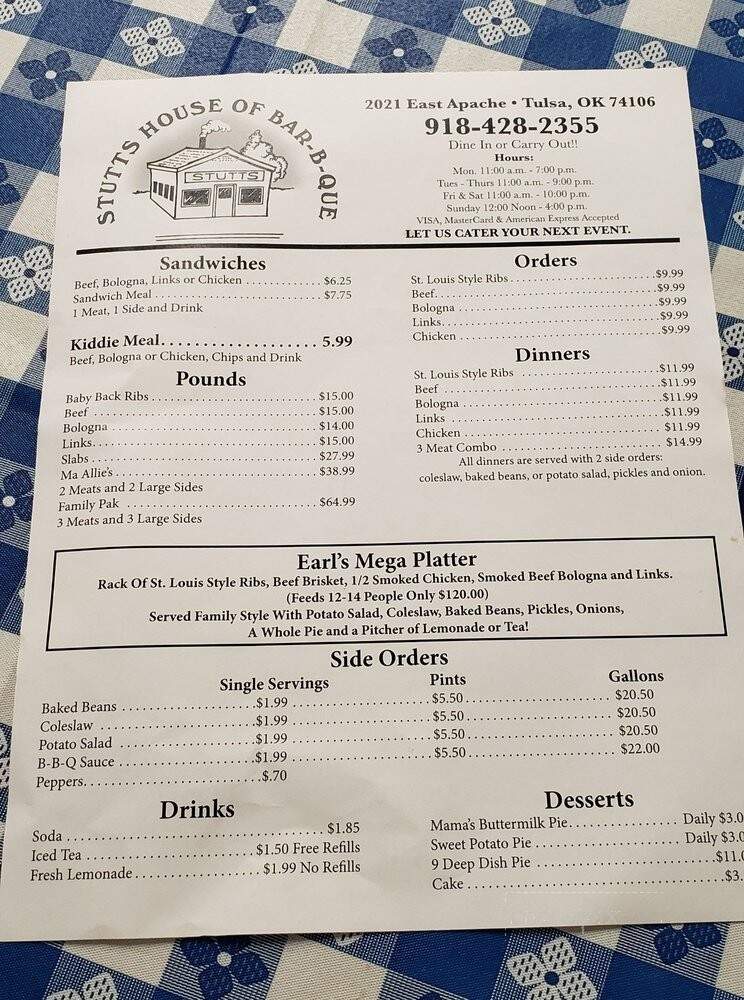 Stutts House Of Barbecue - Tulsa, OK menu_pic