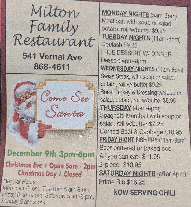Milton Family Restaurant - Milton, WI menu_pic