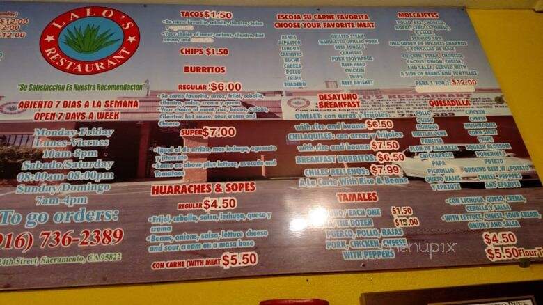 Lalo's Restaurant - Sacramento, CA menu_pic