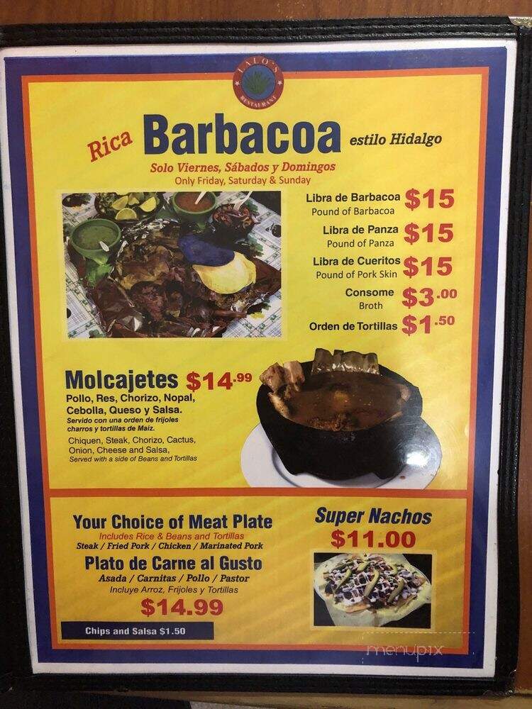 Lalo's Restaurant - Sacramento, CA menu_pic